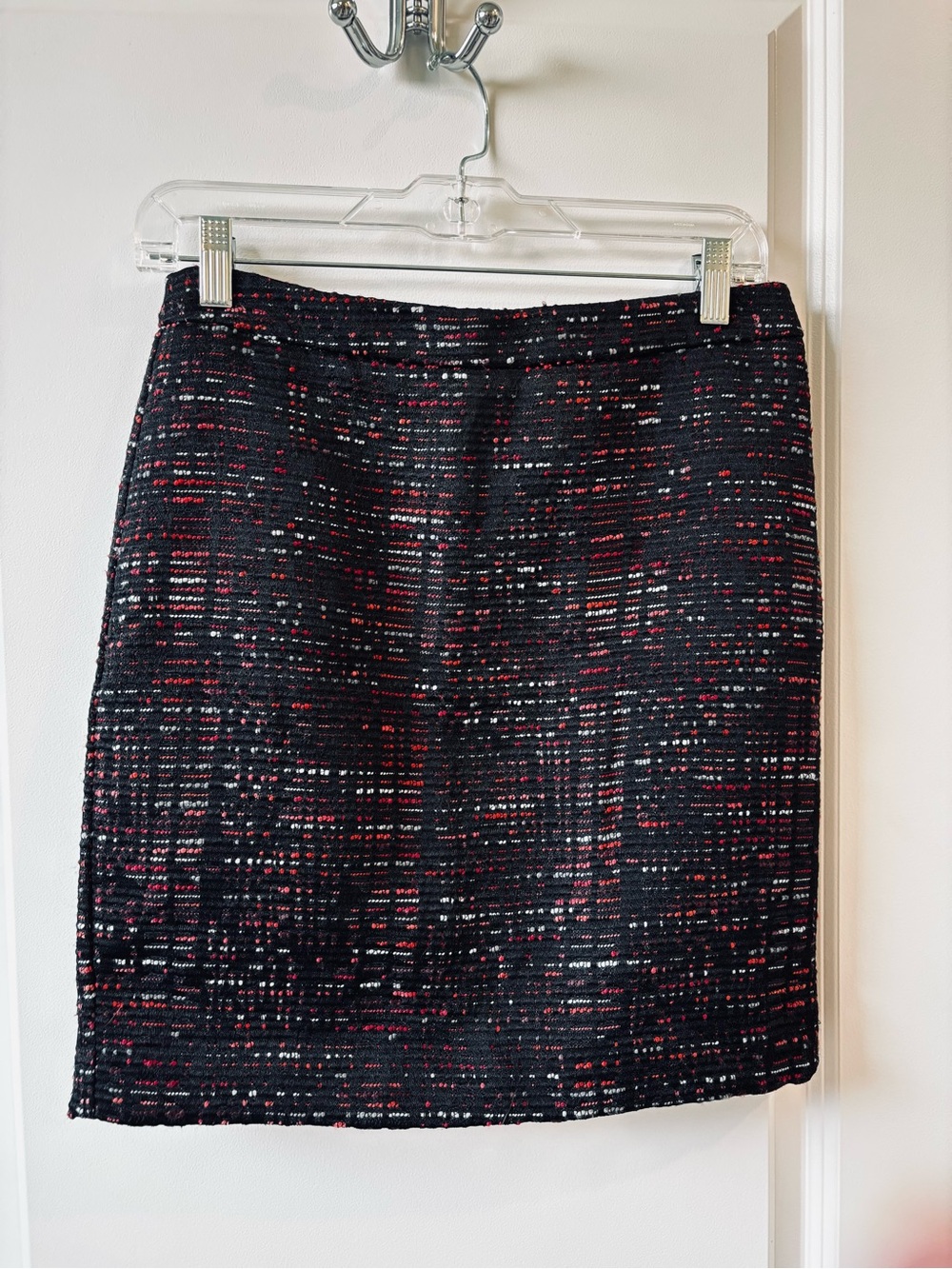 LOFT Black Tweed Pencil Skirt with Red and White Accents